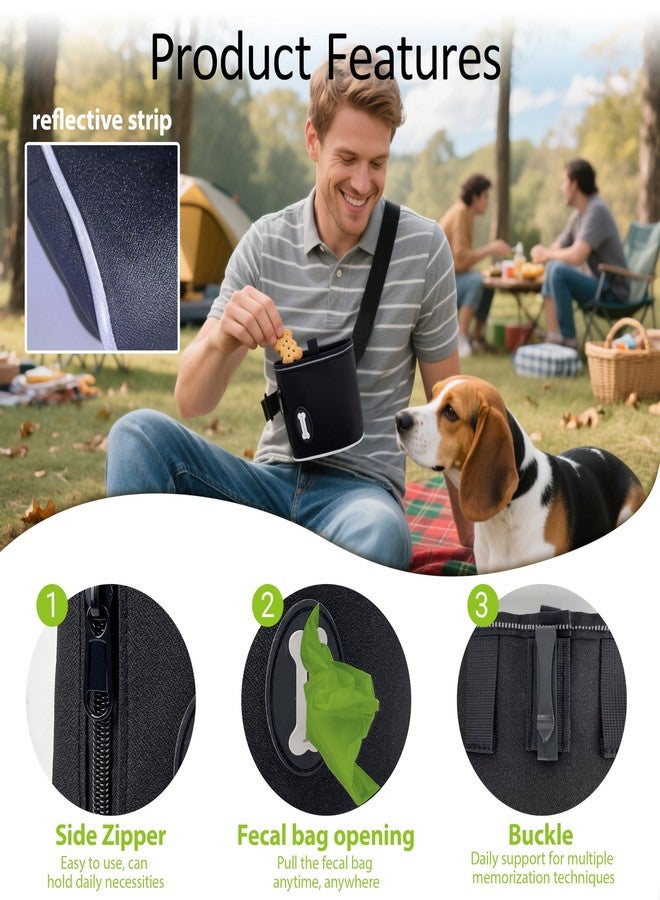 Frayot Dog Treat Pouch with Magnetic Closure, 3 Wear Ways, Side Zipper for Poop Bag Dispenser, Large Treat Bag with Reflective Strip for Training, Travel and Night Walking (1Pack-Black) - Image 3